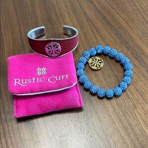 Rustic Cuff Red and Blue Bracelet Duo